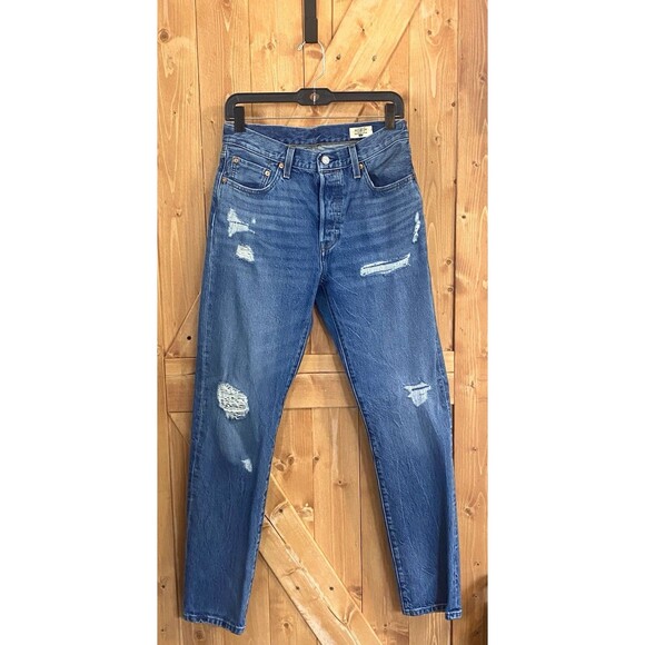 Levi’s 501 Anniversary High Rise Button Fly Jeans Women’s W28 L31 Distressed - Picture 1 of 16